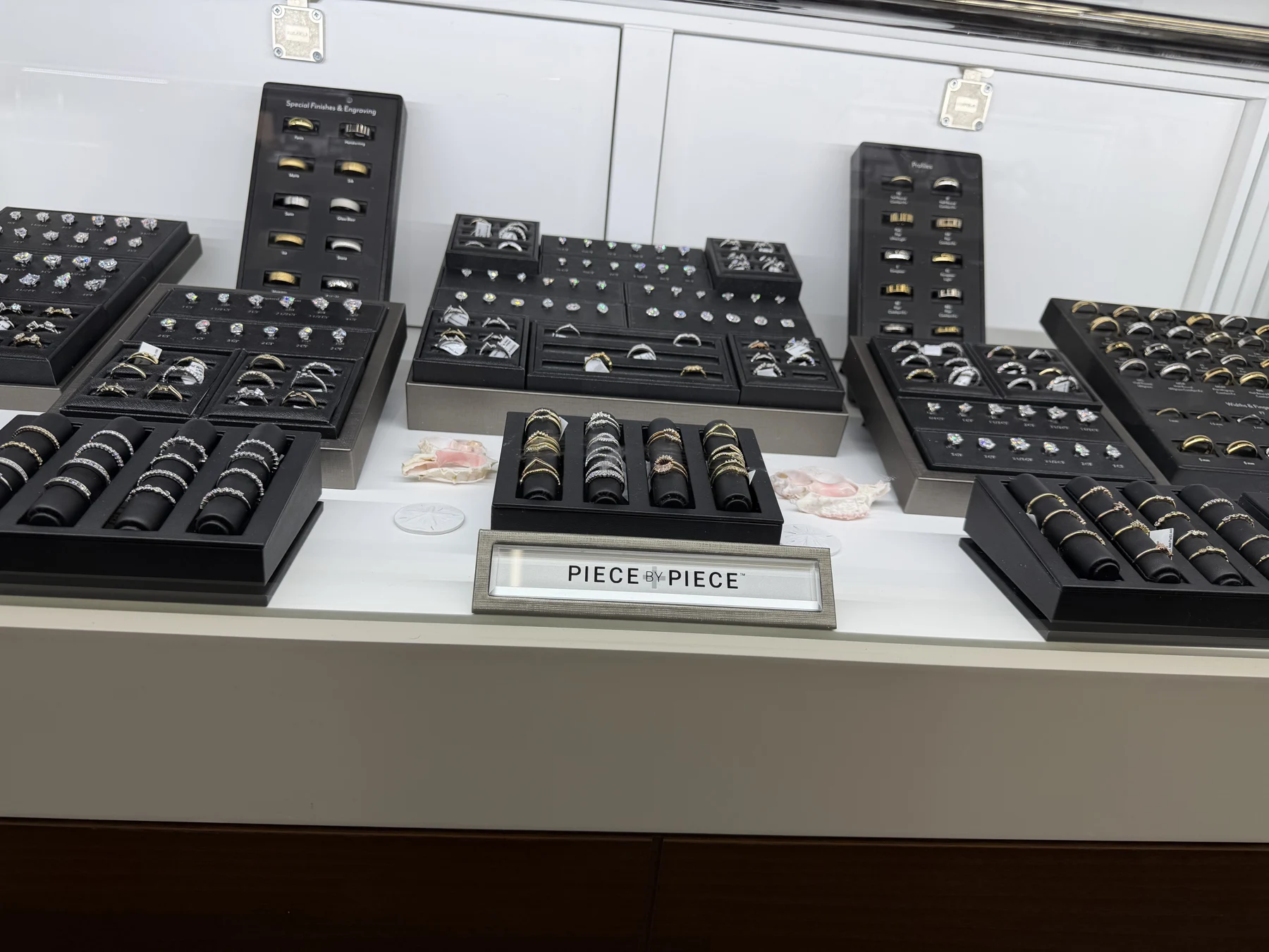 Rings in a variety of styles on display at Ashland City Jewelers and Pawn